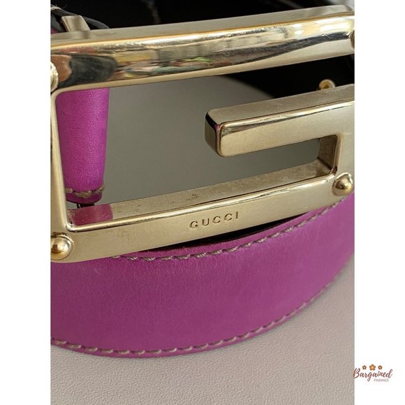 Authentic Gucci Dark Pink Leather Gold G Logo Buckle Belt Size 85/34 main image 6